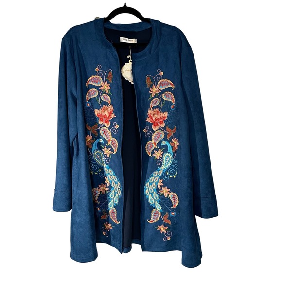 Simply Couture Jackets & Blazers - Simply Couture Embroidered Peacock Coat SZ 1X Jacket Faux Suede